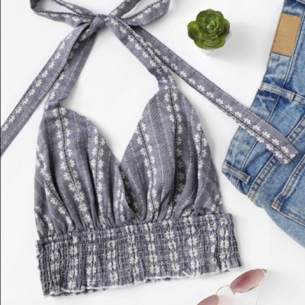 Plunging Neck halter crop top